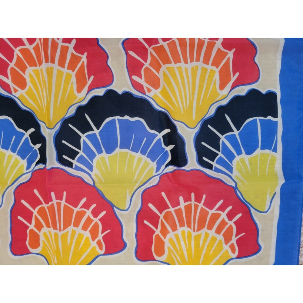 Vintage Taiwan  Multi Colored Sea SHELL Scarf  25X25" RED YELLOW‎ BLUE - Vibrant - Picture 6 of 11